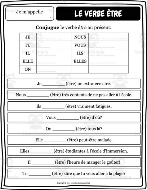 French Etre Verb Worksheet Set By Teach Simple Hot Sex Picture
