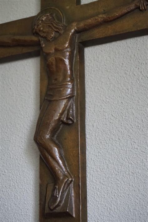 Antique Handcrafted Early 20th Century Bronze Crucifix With Sculpture
