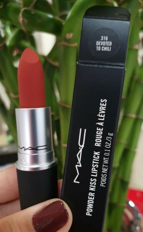 Mac cosmetic lipsticks in order: SON MAC POWDER KISS #316 Devoted to Chili - ĐỎ GẠCH