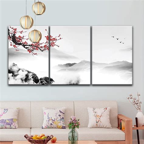 Wall26 3 Panel Canvas Wall Art Chinese Ink Painting Style Landscape