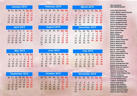 Calendar With Holidays 2015 Pictures Images