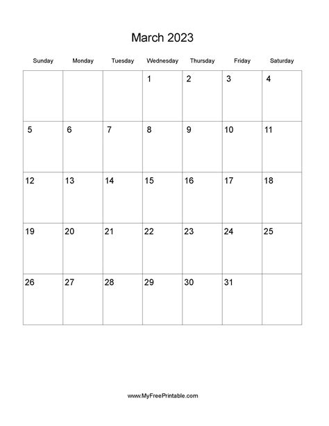 March 2023 Calendar Free Printables