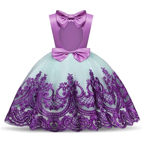 Purple Embroidery Floral Ball Gown For Baby Girl Birthday Dress Toddler