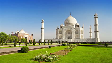 Baggrunde Taj Mahal Bygning Græs Natur Skyfri Himmel Tempel