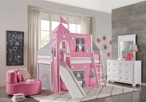 Pink Cottage White Jr Tent Loft Bed With Slide Top Tent And Tower