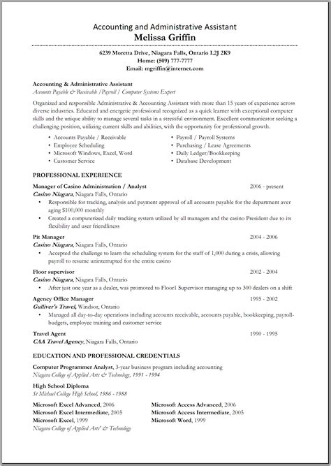 great administrative assistant resumes accounting