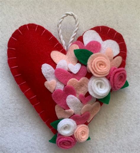 Valentines Felt Heart Ornament Valentines Day Ready To Ship Mantle