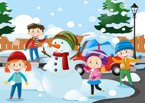 Many Kids Standing In The Snow 369016 Vector Art At Vecteezy