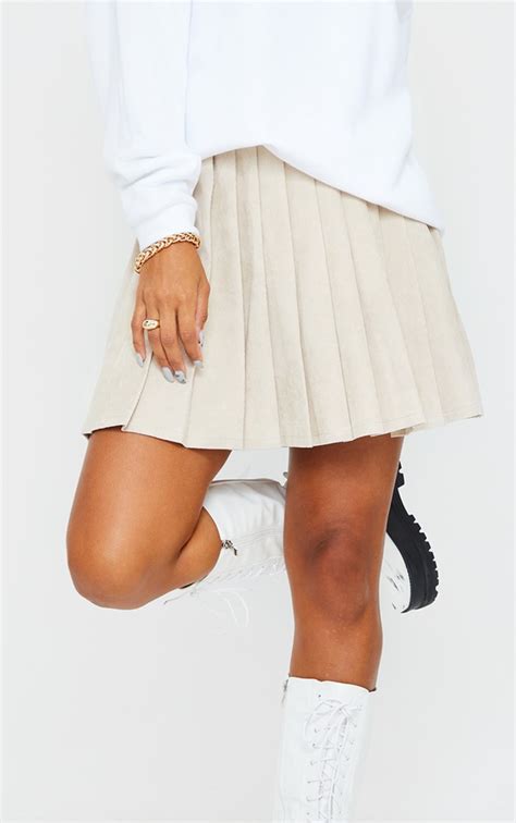 Stone Cord Pleated Skater Skirt Skirts Prettylittlething