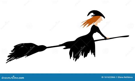 Witch With Red Hair On A Broomstick On White Background Vector