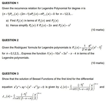 Solved Question 1 Given The Recurrence Relation For Legendre