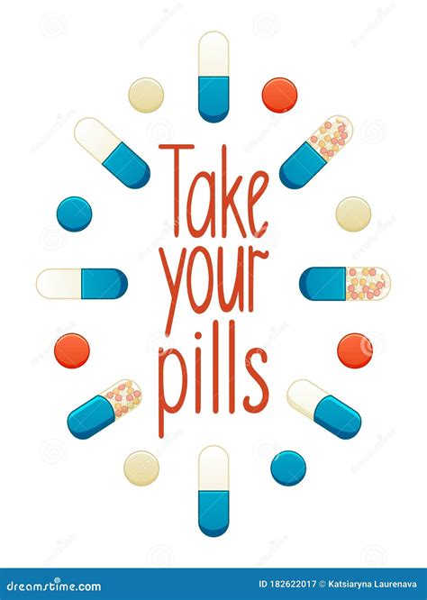 Take Your Pills Lettering With Different Pills Decoration Stock