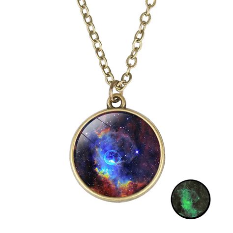 Nebula Planet Double Sided Galaxy Universe Necklace Glowing In Dark