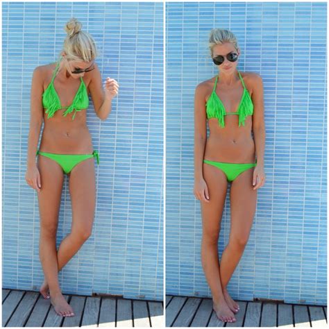 Beachbloggen Strandmode På Nätet Neon Grön Bikini Med Fransar