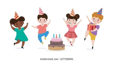 Children Illustration Kids Celebrating Birthday Party Stock Vector