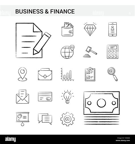Business And Finance Hand Drawn Icon Set Style Isolated On White