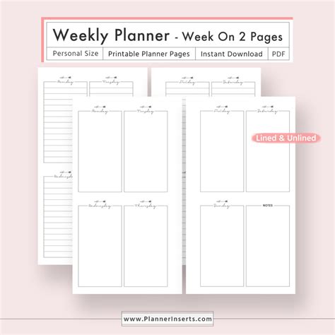 Weekly Planner For Unlimited Instant Download Digital Printable