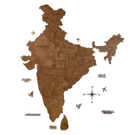 3d Wooden India Map Chestnut Wooden Art Studio
