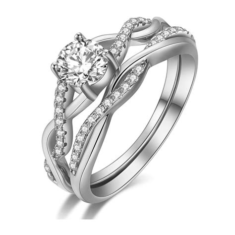 Newshe Wedding Band Engagement Ring Set For Women 925 Sterling Silver 1 8ct Round White Aaaaa Cz
