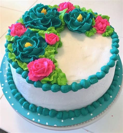 Mothers Day Cake Idea This Teal And Pink Flowers Buttercream Cake 💙💚💖