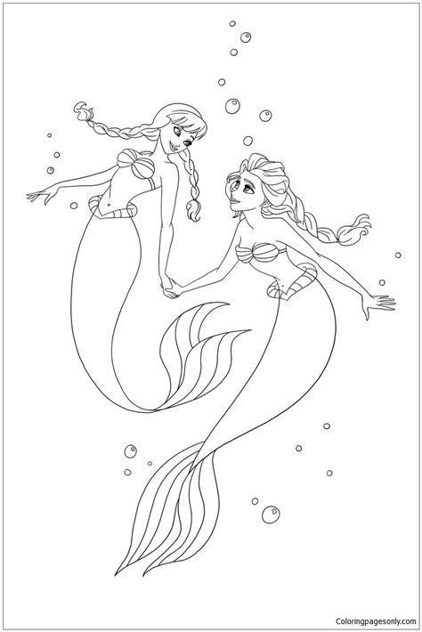 Anna And Elsa As Ariel Coloring Page Free Coloring Pages Online Ryans
