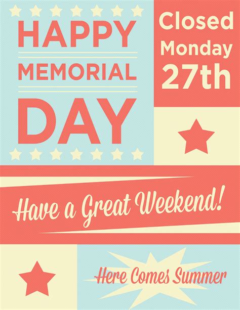 Closed For Memorial Day Sign Free Download Aashe