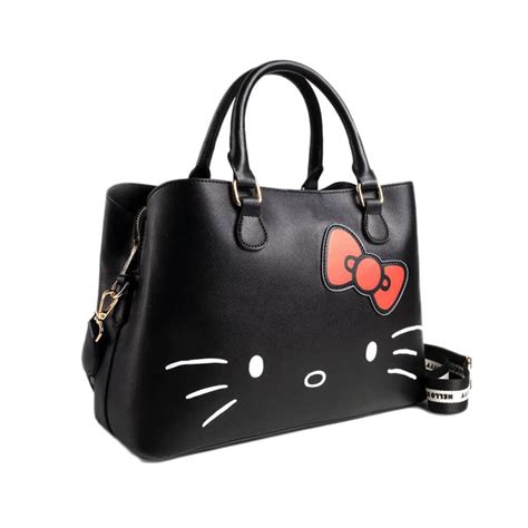 Hello Kitty Debossed Black Tote Handbag Sanrio Womens Ladies Large