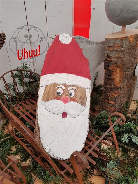 Finde bilder, die zum thema baumstamm und malerei passen. St. Nikolaus aus Rund-Holz, Gesicht handgemalt, malen auf Holz, Dekoration für Weihnachten // S ...