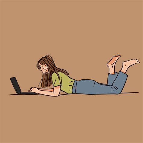 A Woman Laying On The Floor Using A Laptop Computer