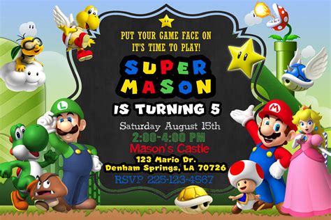 Super Mario Birthday Invitation Custom Designed Super Mario Birthday