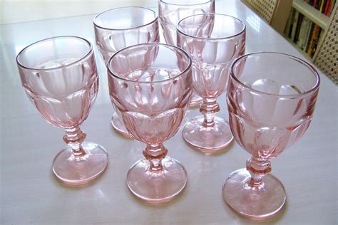 Libbey Gibraltar Duratuff Water Goblets Pink 1970s 6 Pc