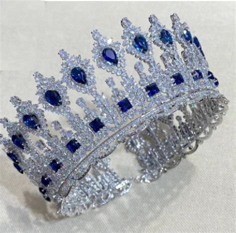 Sapphire Blue 2 12 Tall Cz Wedding And Quinceanera Tiara Crown