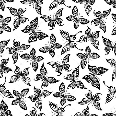 Black And White Butterflies Seamless Pattern Stock Illustration By