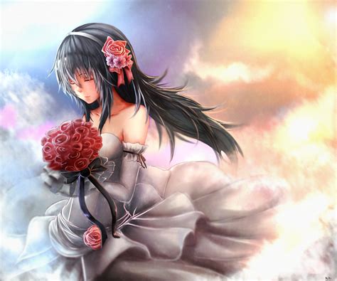 Wallpaper Flowers Long Hair Anime Girls Wedding Dress Brides