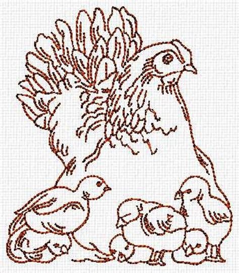 Rooster And Chicken Redwork Machine Embroidery Design Set Etsy