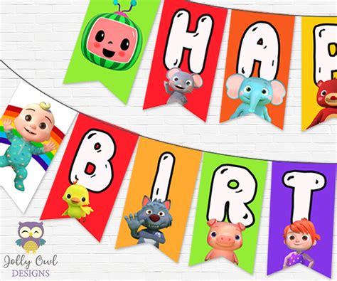 Cocomelon Happy Birthday Party Banner Digital Printable Jolly Owl