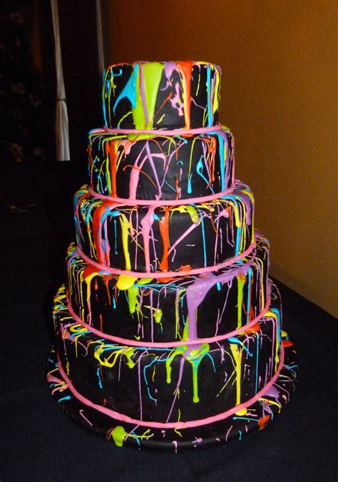 Neon Splatter Cake For Glow In The Dark Party Splatter Cake Cake Hot
