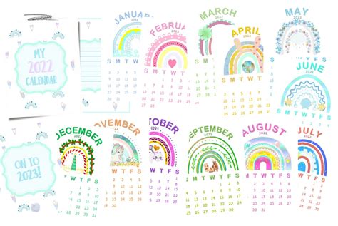 Printable Rainbow Calendar Cute Colorful And Girly Calendar Etsy
