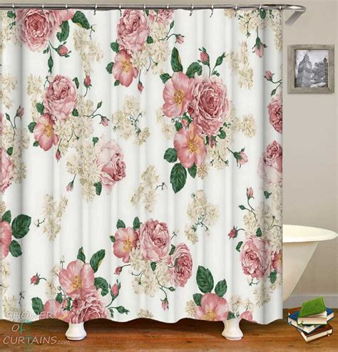 Shower Curtains With Old Fashioned Roses Pattern Shower Of Curtains