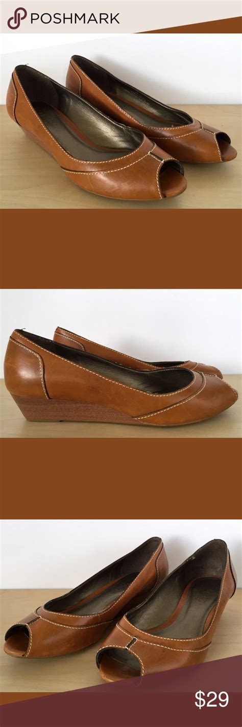 Talbots Brown Leather Open Toe Wedge Heels Sz 6 Open Toe Wedges