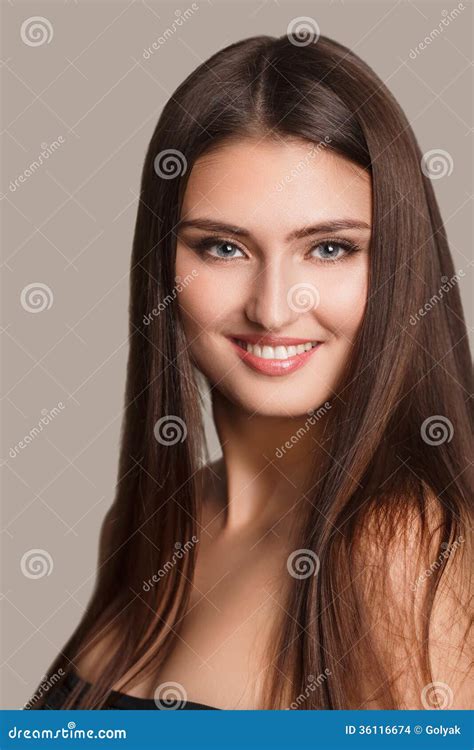 Beauty Woman Portrait Of Teen Girl Beautiful Cheerful Enjoying With Long Brown Hair And Clean