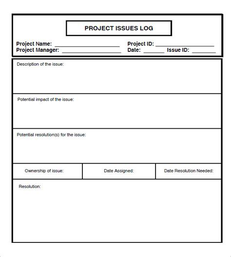Project Issued Log Templates 9 Free Word Excel And Pdf Formats