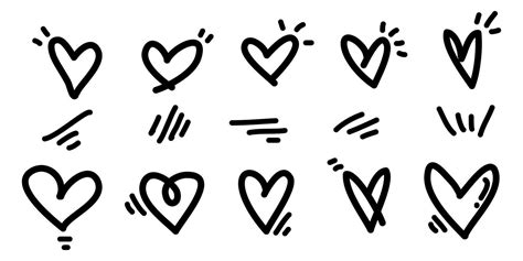 Doodle Hearts On Set Hand Drawn Heart Love Symbol Vector