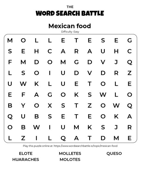 Printable Mexican Food Word Search