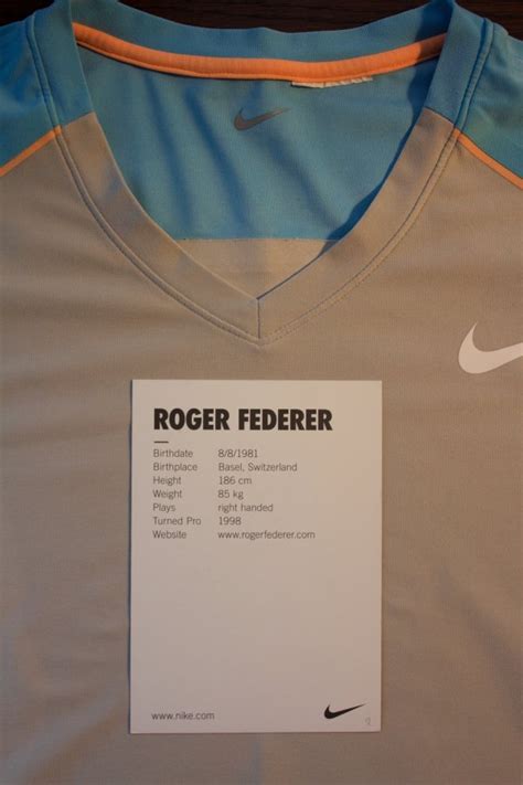 Roger even credits his wife with his career success. A Roger Federer Game-Issued Custom Nike Tennis Shirt. 2010 ...