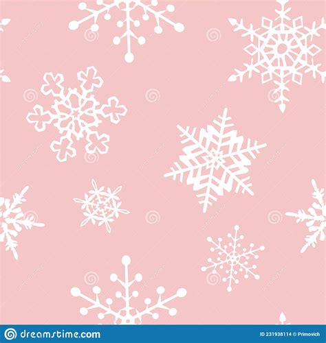 Snowflakes Seamless Pattern Of Many Snowflakes On The Pale Pink
