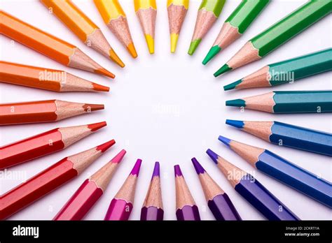 Circular Arranged Colour Pencils Constituting The Colour Wheel Stock