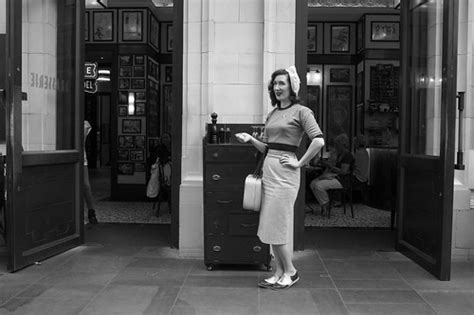 Wartime Look Woman With Vintage Look Outside Brasserie Zed Paul