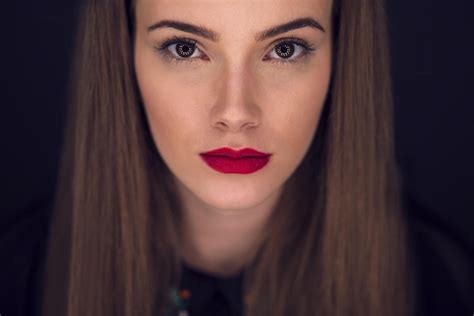 Wallpaper Face Model Eyes Long Hair Brunette Red Lipstick