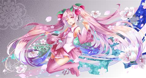 Boots Cherry Blossoms Flowers Hatsune Miku Long Hair Microphone Pink